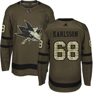 Outstanding Adidas Sharks #68 Melker Karlsson Green Salute to Service Stitched Youth NHL Jersey