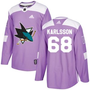 Stunning Adidas Sharks #68 Melker Karlsson Purple Authentic Fights Cancer Stitched Youth NHL Jersey