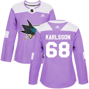 Superior Adidas Sharks #68 Melker Karlsson Purple Authentic Fights Cancer Women's Stitched NHL Jersey