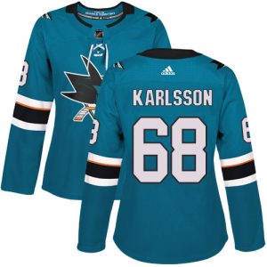 Gorgeous Adidas Sharks #68 Melker Karlsson Teal Home Authentic Women's Stitched NHL Jersey