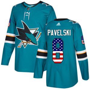 Premium Adidas Sharks #8 Joe Pavelski Teal Home Authentic USA Flag Stitched Youth NHL Jersey