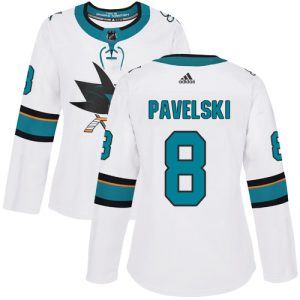 Exquisite Adidas Sharks #8 Joe Pavelski White Road Authentic Women's Stitched NHL Jersey