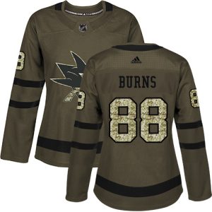 Exquisite Adidas Sharks #88 Brent Burns Green Salute to Service Women's Stitched NHL Jersey