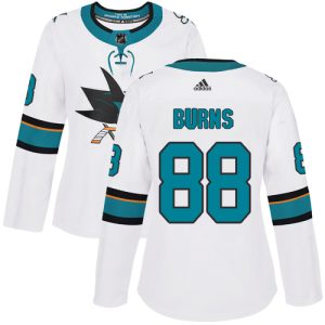 Stunning Adidas Sharks #88 Brent Burns White Road Authentic Women's Stitched NHL Jersey