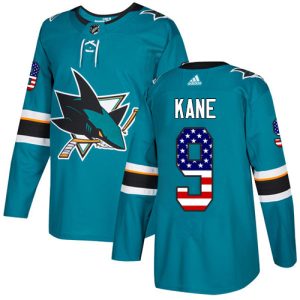 Magnificent Adidas Sharks #9 Evander Kane Teal Home Authentic USA Flag Stitched Youth NHL Jersey