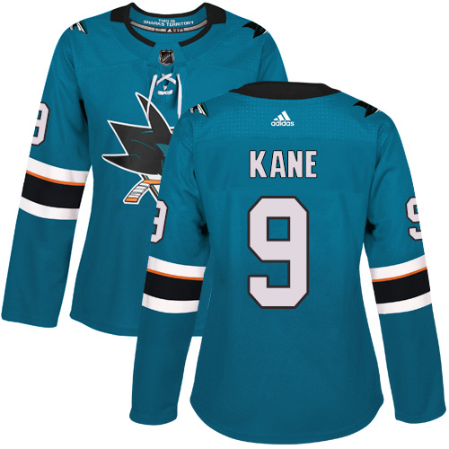 Premium Adidas Sharks #9 Evander Kane Teal Home Authentic Women's Stitched NHL Jersey