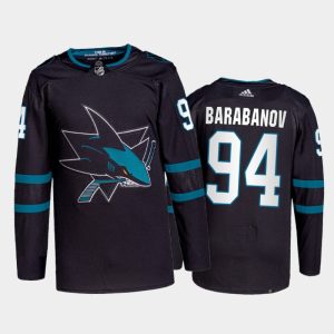 Premium Adidas Sharks #94 Alexander Barabanov Men's 2021 22 Alternate Authentic NHL Jersey   Black