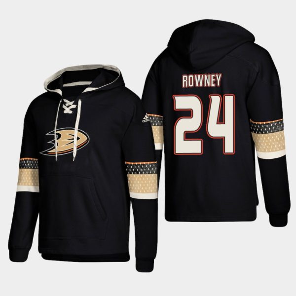Outstanding Anaheim Ducks #24 Carter Rowney Black adidas Lace Up Pullover Hoodie