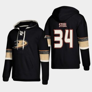 Superior Anaheim Ducks #34 Sam Steel Black adidas Lace Up Pullover Hoodie