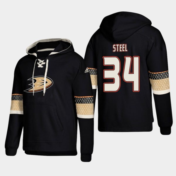 Superior Anaheim Ducks #34 Sam Steel Black adidas Lace Up Pullover Hoodie