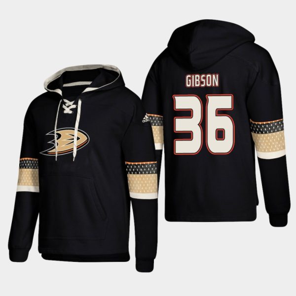 Exquisite Anaheim Ducks #36 John Gibson Black adidas Lace Up Pullover Hoodie
