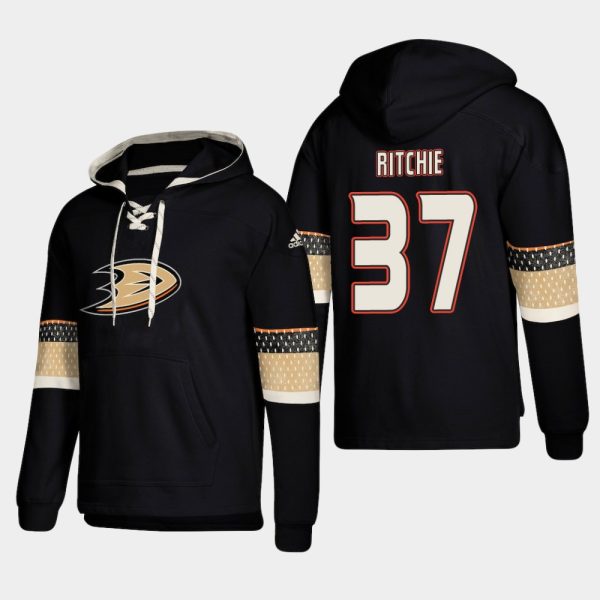 Outstanding Anaheim Ducks #37 Nick Ritchie Black adidas Lace Up Pullover Hoodie