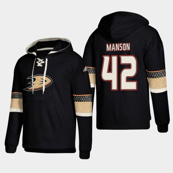 Premium Anaheim Ducks #42 Josh Manson Black adidas Lace Up Pullover Hoodie