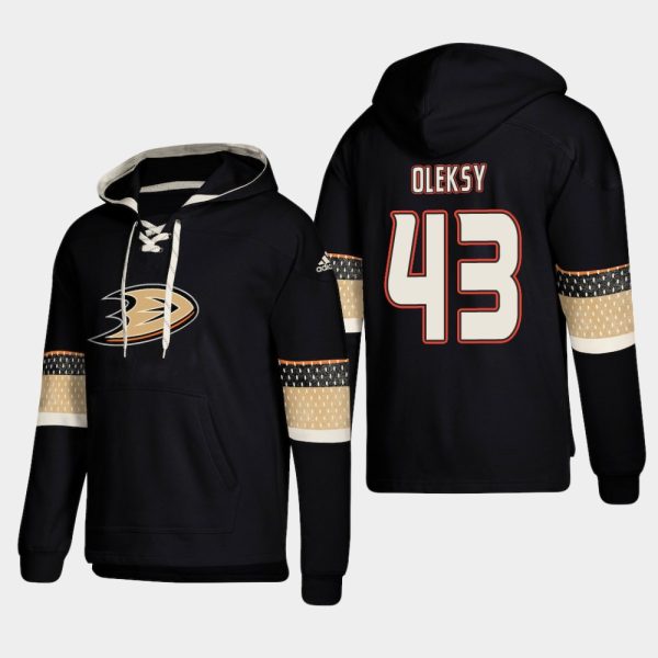 Outstanding Anaheim Ducks #43 Steve Oleksy Black adidas Lace Up Pullover Hoodie