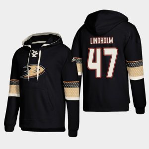Exquisite Anaheim Ducks #47 Hampus Lindholm Black adidas Lace Up Pullover Hoodie