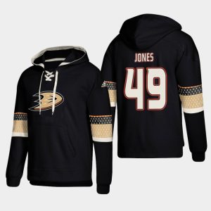 Exquisite Anaheim Ducks #49 Max Jones Black adidas Lace Up Pullover Hoodie