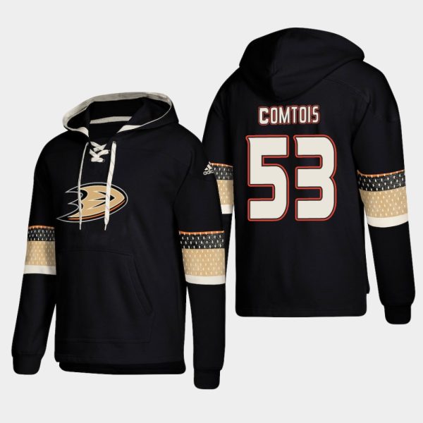 Outstanding Anaheim Ducks #53 Max Comtois Black adidas Lace Up Pullover Hoodie