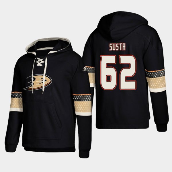 Splendid Anaheim Ducks #62 Andrej Sustr Black adidas Lace Up Pullover Hoodie