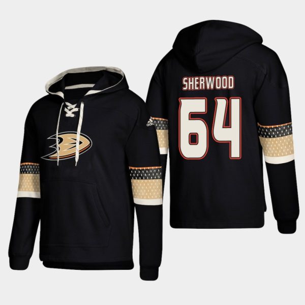 Splendid Anaheim Ducks #64 Kiefer Sherwood Black adidas Lace Up Pullover Hoodie