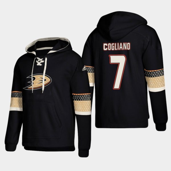 Exquisite Anaheim Ducks #7 Andrew Cogliano Black adidas Lace Up Pullover Hoodie