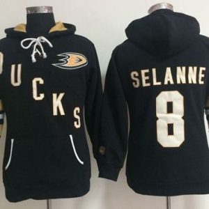First - rate Anaheim Ducks #8 Teemu Selanne Black Women's Old Time Heidi NHL Hoodie