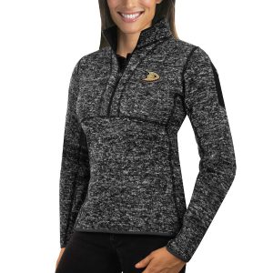 Stunning Anaheim Ducks Antigua Women's Fortune 1/2 Zip Pullover Sweater Charcoal