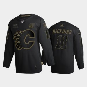 Exceptional Calgary Flames #11 Mikael Backlund Men's Adidas 2020 Veterans Day Authentic NHL Jersey   Black