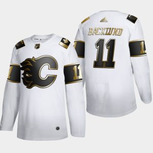 Exceptional Calgary Flames #11 Mikael Backlund Men's Adidas White Golden Edition Limited Stitched NHL Jersey