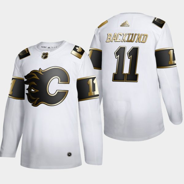 Exceptional Calgary Flames #11 Mikael Backlund Men's Adidas White Golden Edition Limited Stitched NHL Jersey