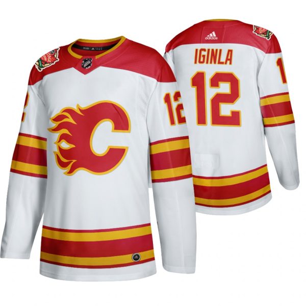 Premium Calgary Flames #12 Jarome Iginla Men's 2019 20 Heritage Classic Authentic White Stitched NHL Jersey