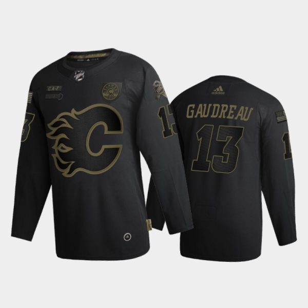 Stunning Calgary Flames #13 Johnny Gaudreau Men's Adidas 2020 Veterans Day Authentic NHL Jersey Black