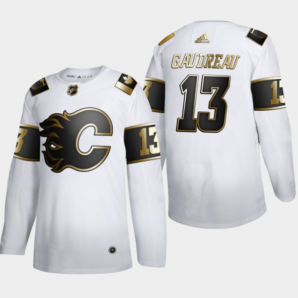 Splendid Calgary Flames #13 Johnny Gaudreau Men's Adidas White Golden Edition Limited Stitched NHL Jersey