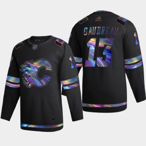 Stunning Calgary Flames #13 Johnny Gaudreau Men's Nike Iridescent Holographic Collection NHL Jersey   Black