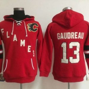 Splendid Calgary Flames #13 Johnny Gaudreau Red Women's Old Time Heidi NHL Hoodie