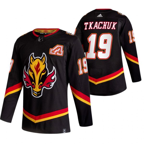 Magnificent Calgary Flames #19 Matthew Tkachuk Black Men's Adidas 2020 21 Reverse Retro Alternate NHL Jersey