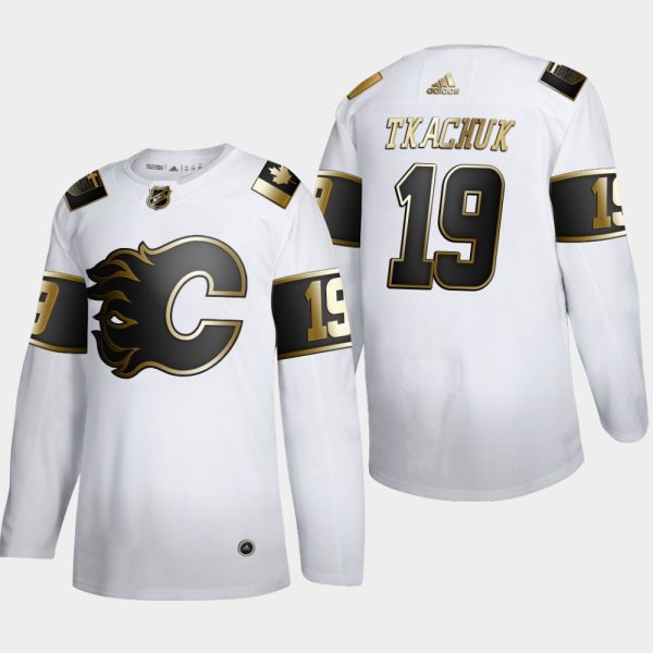 Magnificent Calgary Flames #19 Matthew Tkachuk Men's Adidas White Golden Edition Limited Stitched NHL Jersey