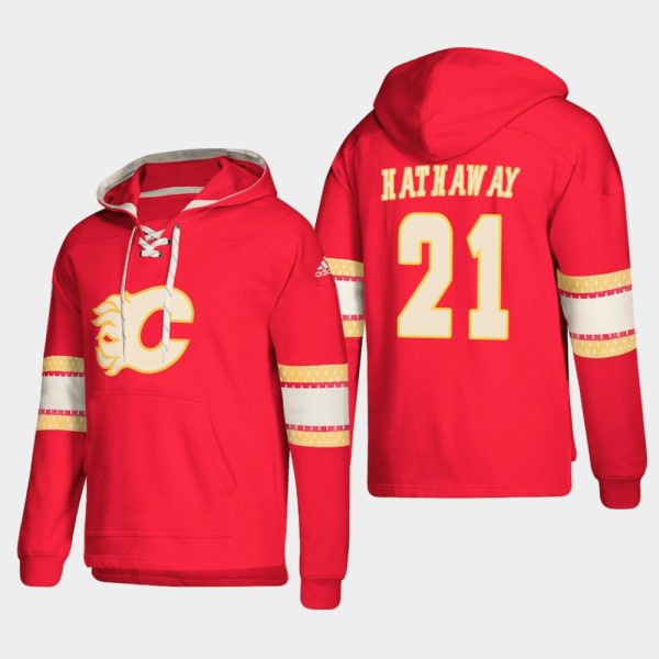 Exquisite Calgary Flames #21 Garnet Hathaway Red adidas Lace Up Pullover Hoodie