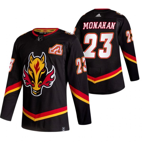 Splendid Calgary Flames #23 Sean Monahan Black Men's Adidas 2020 21 Reverse Retro Alternate NHL Jersey
