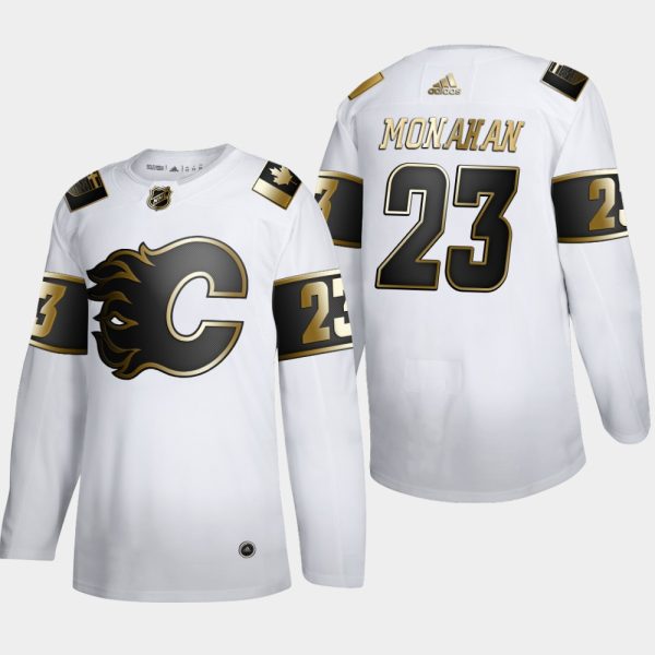 Magnificent Calgary Flames #23 Sean Monahan Men's Adidas White Golden Edition Limited Stitched NHL Jersey