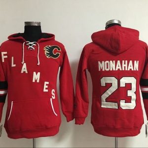 Exquisite Calgary Flames #23 Sean Monahan Red Women's Old Time Heidi NHL Hoodie
