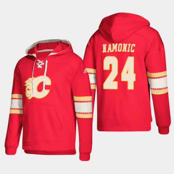 Stunning Calgary Flames #24 Travis Hamonic Red adidas Lace Up Pullover Hoodie