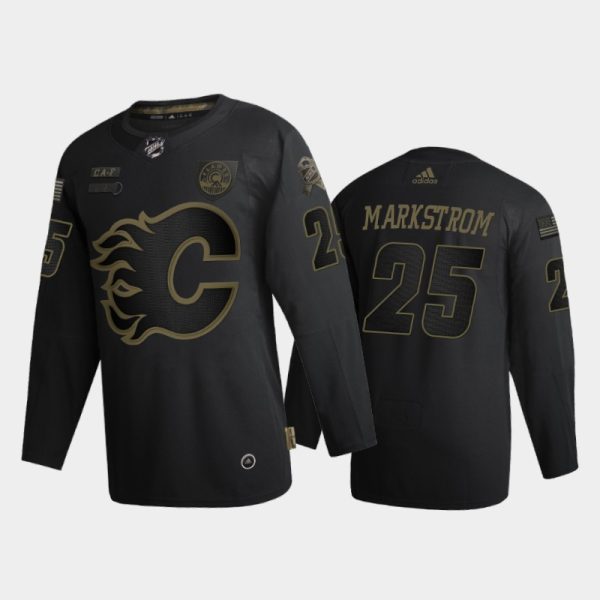 Splendid Calgary Flames #25 Jacob Markstrom Men's Adidas 2020 Veterans Day Authentic NHL Jersey Black