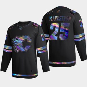 Exceptional Calgary Flames #25 Jacob Markstrom Men's Nike Iridescent Holographic Collection NHL Jersey   Black