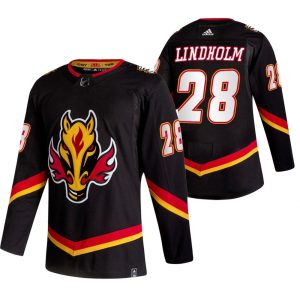 Outstanding Calgary Flames #28 Elias Lindholm Black Men's Adidas 2020 21 Reverse Retro Alternate NHL Jersey