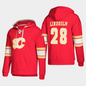 Gorgeous Calgary Flames #28 Elias Lindholm Red adidas Lace Up Pullover Hoodie