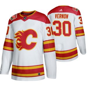 Premium Calgary Flames #30 Mike Vernon Men's 2019 20 Heritage Classic Authentic White Stitched NHL Jersey