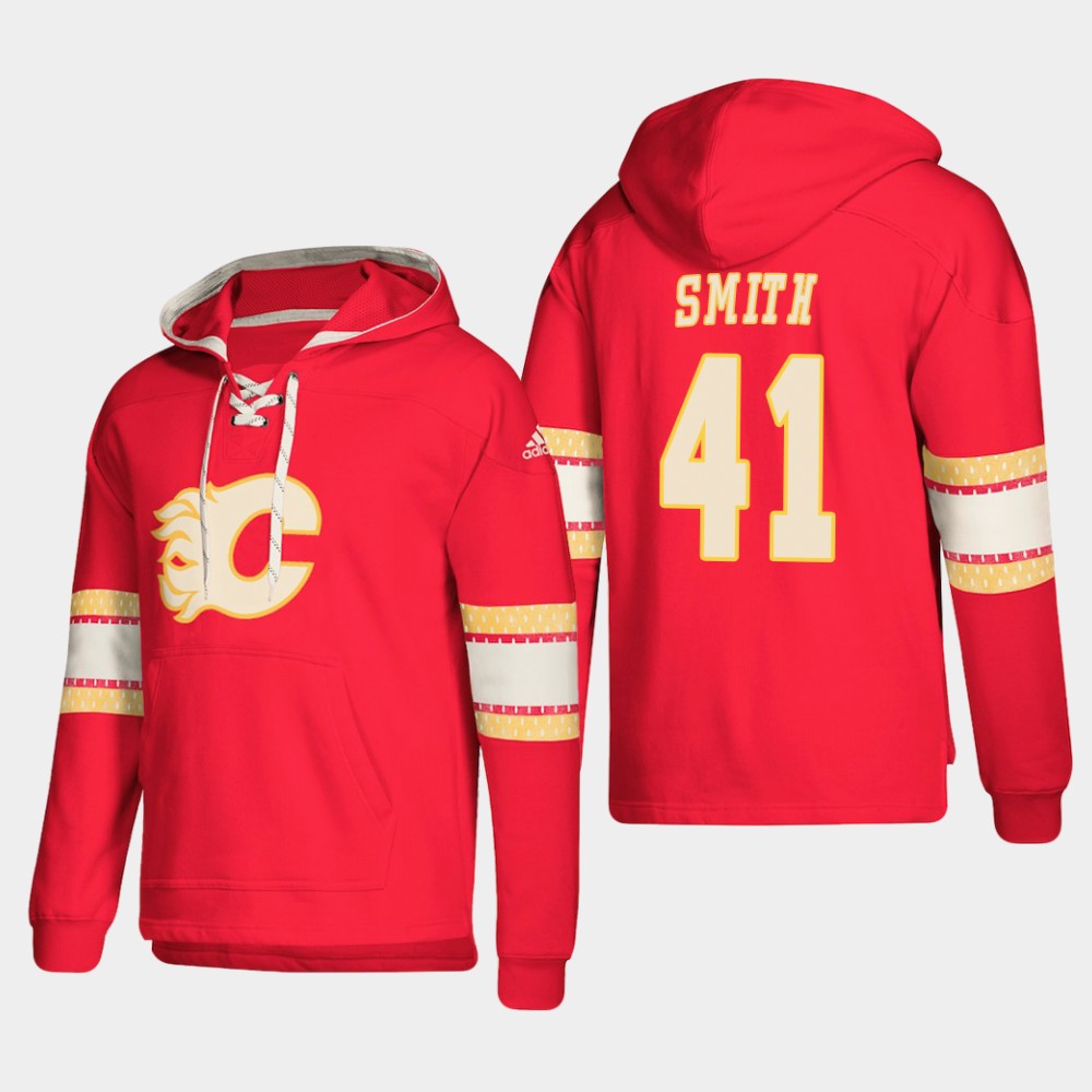 Superior Calgary Flames #41 Mike Smith Red adidas Lace Up Pullover Hoodie
