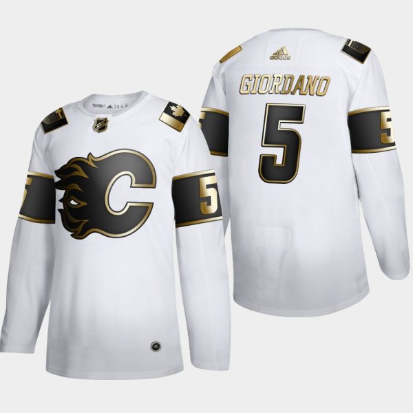Stunning Calgary Flames #5 Mark Giordano Men's Adidas White Golden Edition Limited Stitched NHL Jersey
