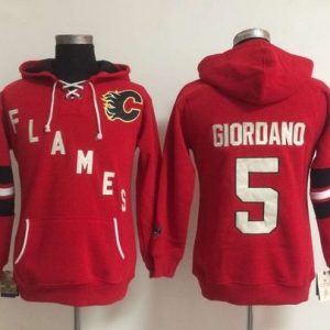 Splendid Calgary Flames #5 Mark Giordano Red Women's Old Time Heidi NHL Hoodie