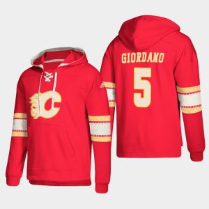 Superior Calgary Flames #5 Mark Giordano Red adidas Lace Up Pullover Hoodie
